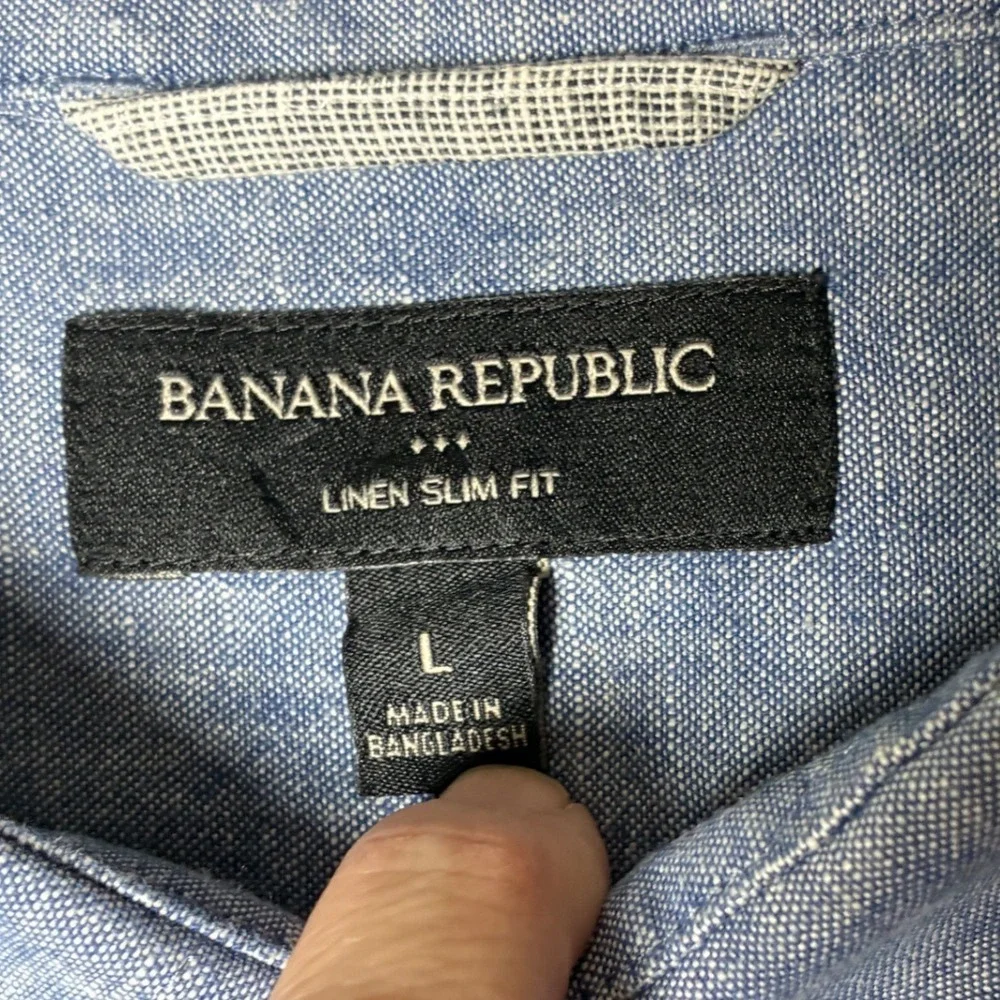 Banana Republic Linen Blend Slim Fit Button Down Shirt Blue Men's Large L